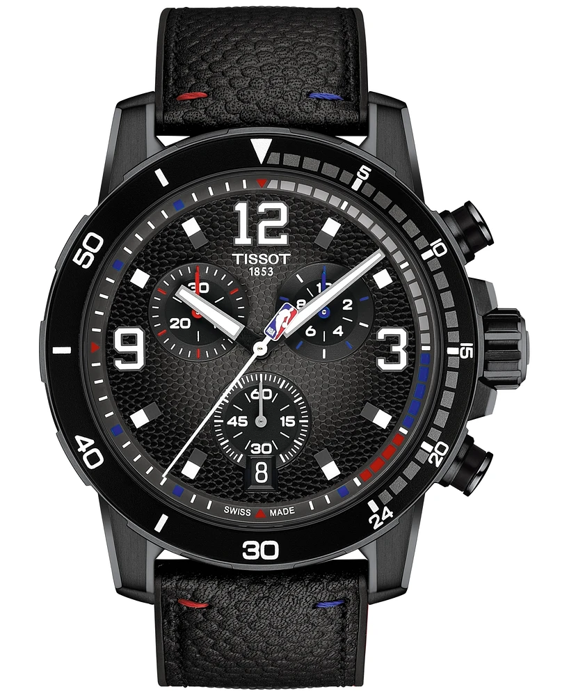 Tissot Men's Swiss Chronograph Supersport Nba Special Edition Black Leather Strap Watch 45mm