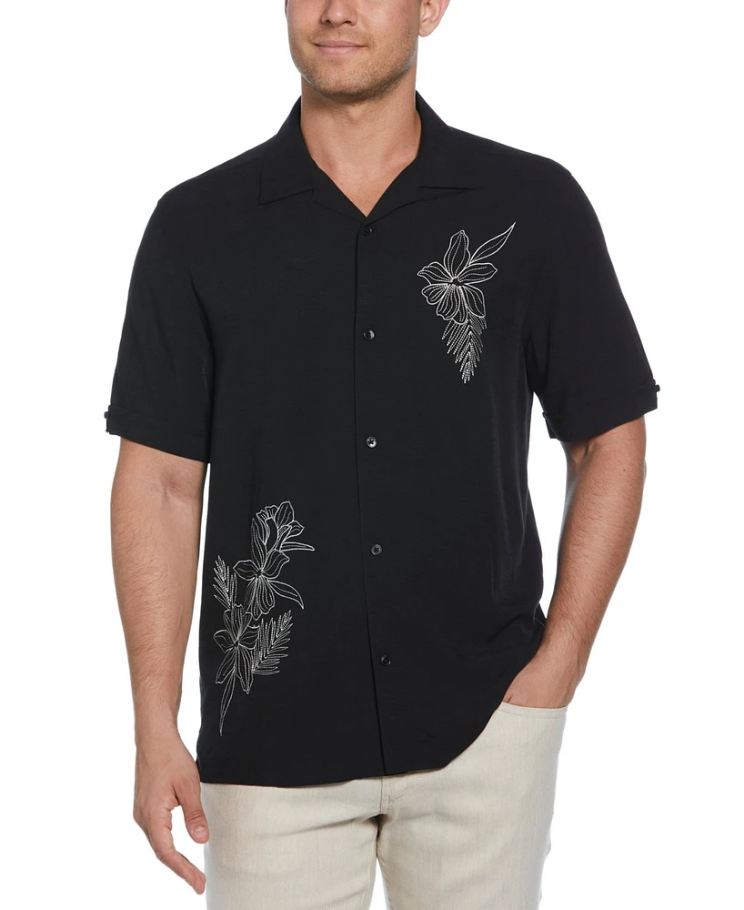 Cubavera Men's Short Sleeve Embroidered Floral Button-Front Camp Shirt