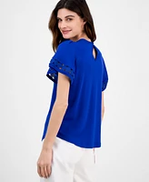 Anne Klein Women's Harmony Keyhole-Neck Flutter-Sleeve Top