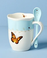 Lenox Butterfly Meadow Mugs with Spoons, Set of 2