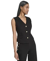 Halston Women's Sleeveless V-Neck Button-Front Vest