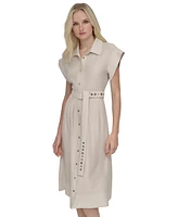 Dkny Women's Spread-Collar Button-Front Tie-Waist Dress