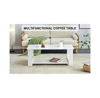 Modern, Practical White Double-Layered Coffee Table for Living Room, Bedroom, and Study (43" x 22" x 16.5")