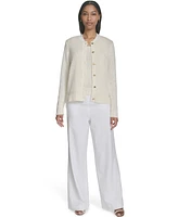 Halston Women's Mixed-Media Button-Front Cardigan