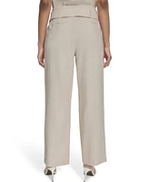 Halston Women's Mid-Rise Straight-Leg Tab-Waist Pants