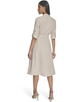 Halston Women's Belted Roll-Tab Sleeve Shirtdress