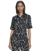 Halston Women's Floral-Print Short-Sleeve Shirt