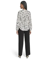 Halston Women's Printed Front-Yoke V-Neck Blouse