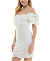 City Studios Juniors' Off-The-Shoulder Bow-Sleeve Dress