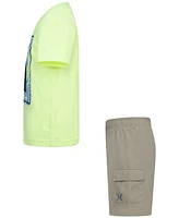 Hurley Little Boys Vortex Check Graphic T-Shirt & Shorts, 2 Piece Set