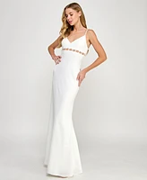 Seni & Cade Juniors' V-Neck Pearl Detailed Gown