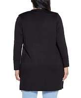 Belldini Plus Black Label Embellished Sleeve Knit Open Cardigan Sweater