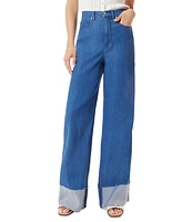 Sam Edelman Women's High-Rise Wide-Leg Turned-Hem Jeans