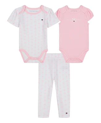 Tommy Hilfiger Baby Girl 3-Piece Bodysuits and Striped Leggings Set