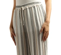 Bcx Juniors' Striped Ruffled-Waist Wide-Leg Pants