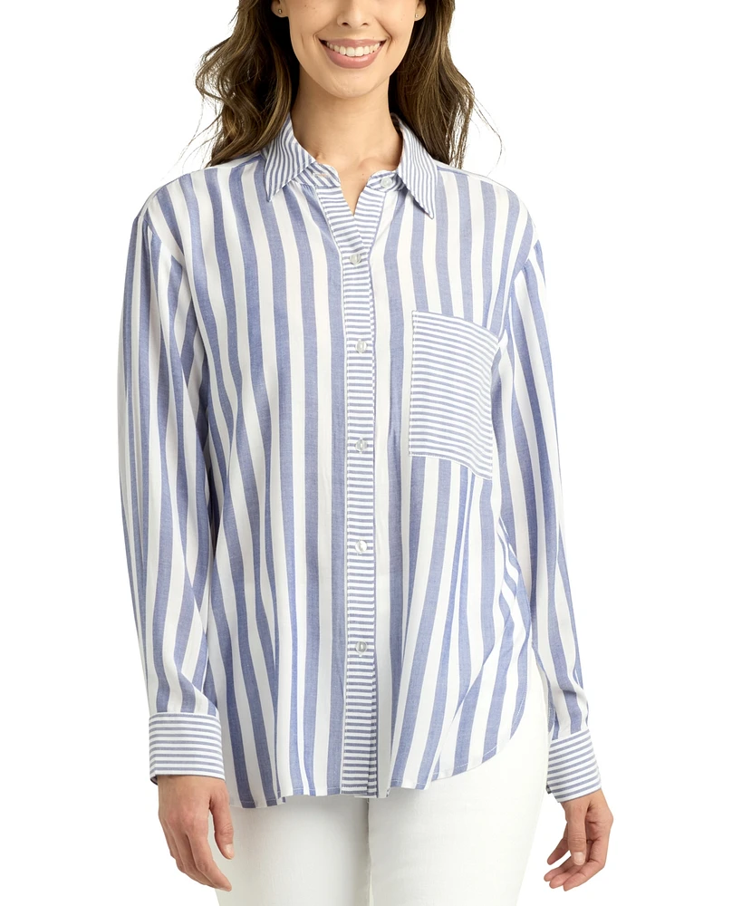 Bcx Juniors' Oversized Striped Long-Sleeve Shirt