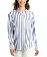 Bcx Juniors' Oversized Striped Long-Sleeve Shirt