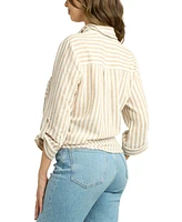 Bcx Juniors' Striped 3/4-Sleeve Tie-Front Shirt