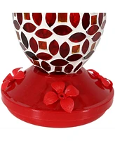 18-Ounce Hanging Hummingbird Feeder for Wild Birds - Mosaic Glass - Red