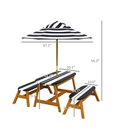 Outsunny Kids Picnic Table Set w/ Removable Umbrella for 4 Age 3-8 Years