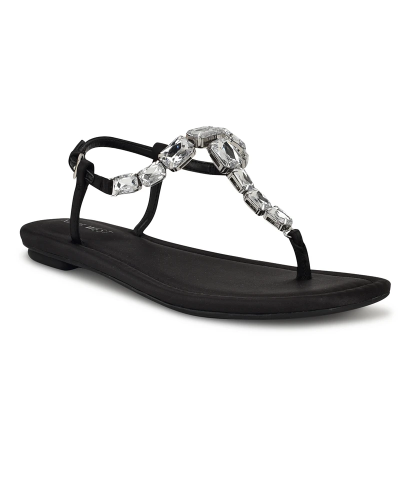 Nine West Women's Dynasti Embellished T-Strap Flat Sandals