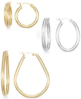 Set of Three Hoop Earrings 14k Yellow Gold Vermeil and Sterling Silver