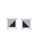Bling Jewelry Black Yellow Blue Cz Stud Earrings, Square Cubic Zirconia, Sterling Silver, 10MM
