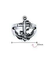 Bling Jewelry Mens Silver Ring Nautical Anchor Band Oxidized .925 Sterling Made in Turkey