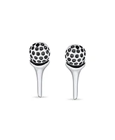 Bling Jewelry Tiny Tee & Golf Ball Stud Earrings for Golfers in Oxidized Sterling Silver Jewelry