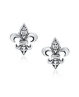 Bling Jewelry Unisex Fleur De Lis Stud Earrings in Oxidized Sterling Silver for Men