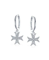 Bling Jewelry Pave Cz Dangle Chandelier Earrings with Masonic Knight Templar Cross Charms Silver