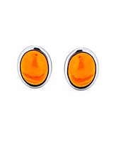 Bling Jewelry 7x9 Mm Black Onyx Turquoise Amber Oval Stud Earrings 14K Gold Silver