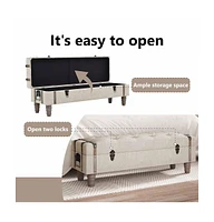 Storage Bench 43.7" Cream Solid Wood Fir&Fabric