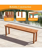 Outdoor Long Patio Dining Backless Wooden Bench with Teak Oil Finish