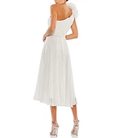Mac Duggal Women's Rosette One Shoulder Tea Length Dress