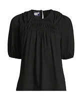 Lands' End Women's Smocked Crew Puff Sleeve Top