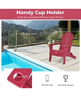 Gymax Patiojoy Folding Patio Adirondack Chair Weather Resistant Cup Holder Yard