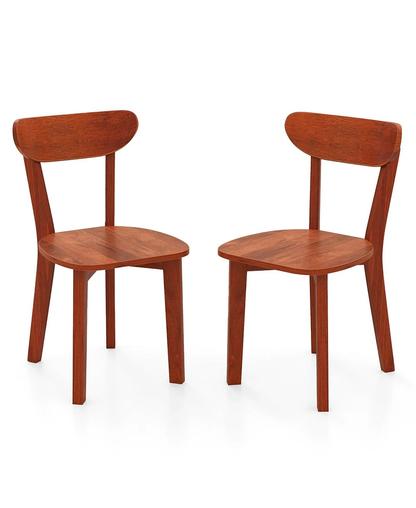 Solid Wood Dining Chair Set of 2 with Curved Backrest and Rubber Wood Frame