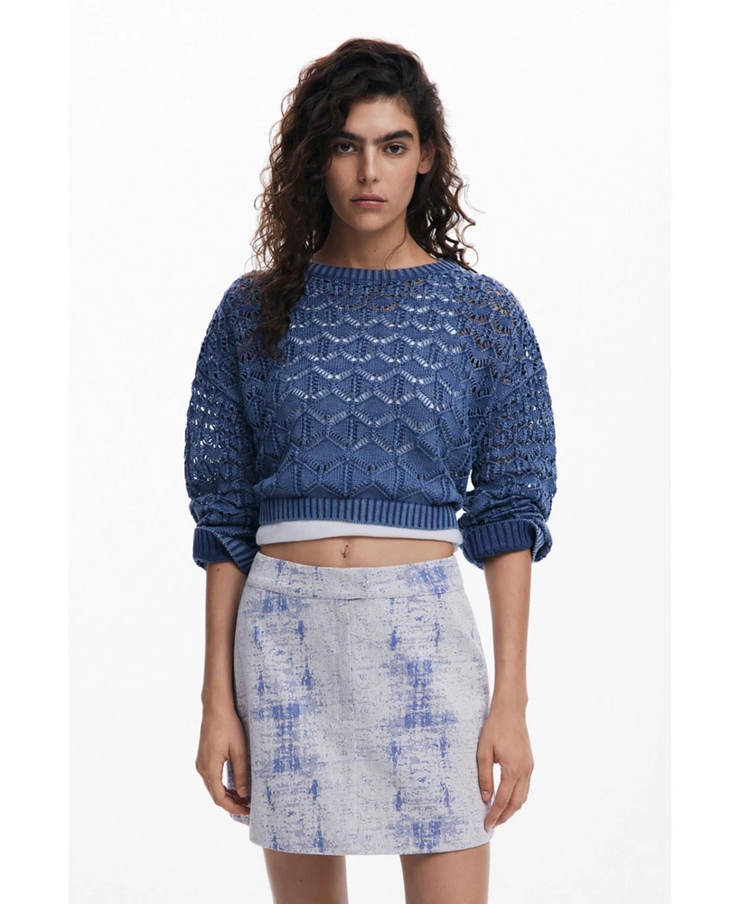 Desigual Women's Cropped openwork sweater