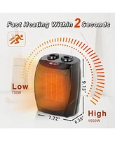 Kismile Small Space Heater Electric Portable Fan for Home and Office Ceramic Heaters with Adjustable Thermostat, 750W/1500W (8.1 Inch