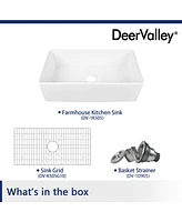 DeerValley 36" L X 18" W Fireclay Rectangular Single Bowl Farmhouse Kitchen Sink with Grid and Strainer