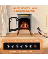 Kismile Electric Fireplace, 1500W infrared heater with 3D flame effect, remote control, 8-hour timer, and 5100 Btu heating. Ideal for freestanding use