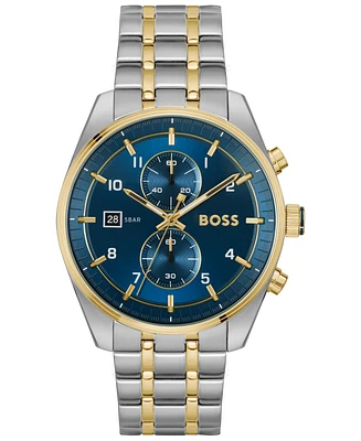 Hugo Boss Men's Skytraveller Quartz Chronograph Ionic Plated Thin Two-Tone Stainless-Steel Watch, 44mm