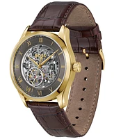 Hugo Boss Men's Principle Skeleton Mech-Automatic Brown Calfskin Watch, 41mm