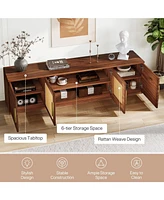 Tribesigns 70.9" Tv Stand for Living Room, Mid Century Modern Entertainment Center with 6-Tier Storage Shelf, Wood Long Media Console Television Stand
