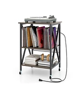 Mid-Century Record Player Stand with Built-in Charging Station