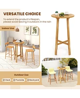 Teak Wood Round Bar Table with Footrest for Indoors Outdoors