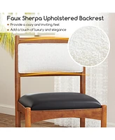 Wooden Dining Chair Set of 2 with Rubber Wood Frame and Faux Sherpa Backrest