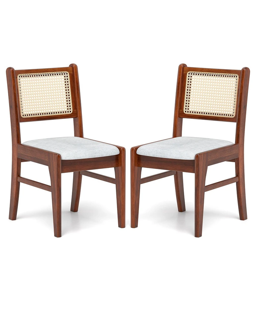 Wooden Kitchen Chairs with Cane Back Rubber Wood Frame and Padded Seat