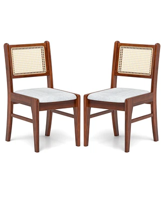 Wooden Kitchen Chairs with Cane Back Rubber Wood Frame and Padded Seat